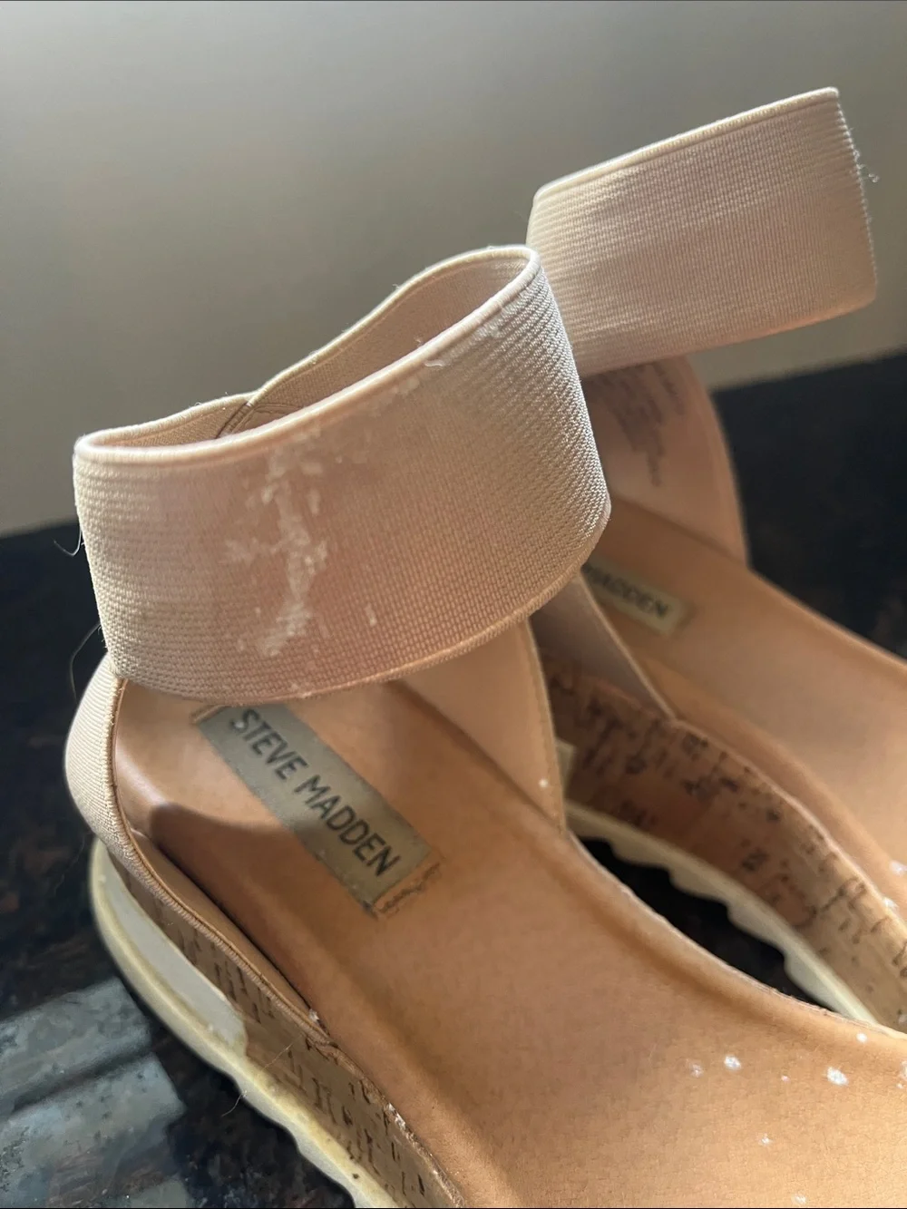 Steve Madden Neutral Beige Cork Platform Sandal with Ankle Band - Picture 5 of 9